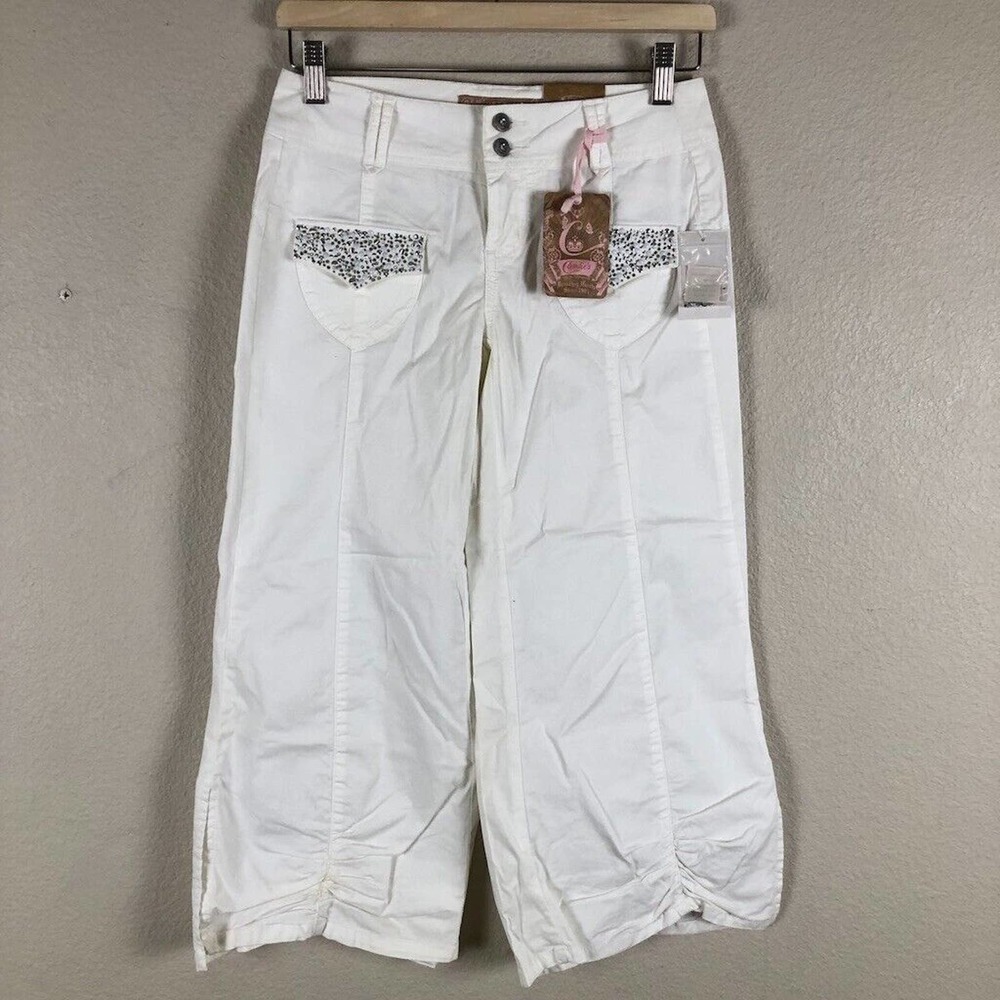 Candies Pants Women Juniors 1 White Stretch Embellished Cropped Summer Vacay